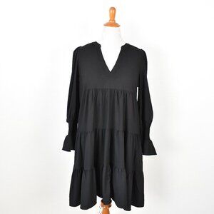 Pomander Place Kenzo Tiered Crepe Black Dress - L